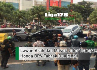 Lawan Arah dan Masuk Jalur Transjakarta, Honda BRV Tabrak Dua Mobil Kecelakaan, Jalur Transjakarta, mobil, Liga178 News